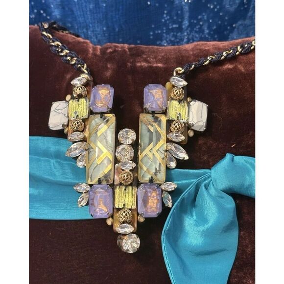 Signed Nocturne Studio JUMI Multicolor Statement Necklace With Leather Backing - Picture 2 of 12